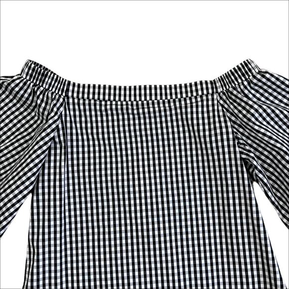 NWT Aqua Black & White Gingham Print Puff Sleeve Blouse Size XS - Picture 3 of 6